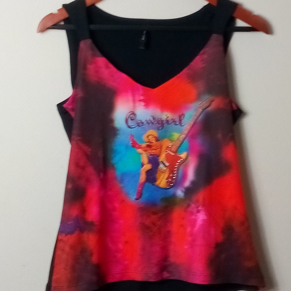 Western Ethics M Rockabilly Cowgirl Guitar Tank Top